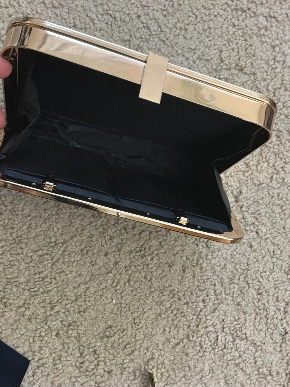 Classic Black Leather Frame Clutch with Gold Trim